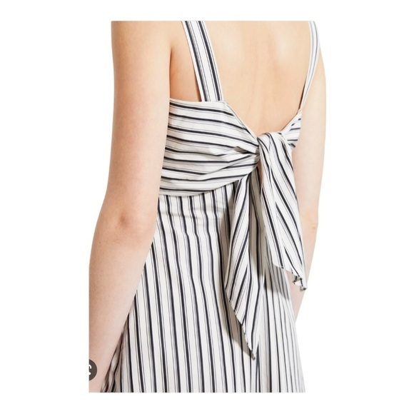 THEORY Ventura Stripe Tie Back Open Back Cotton Midi Dress Large Gray White NWT - Picture 7 of 16